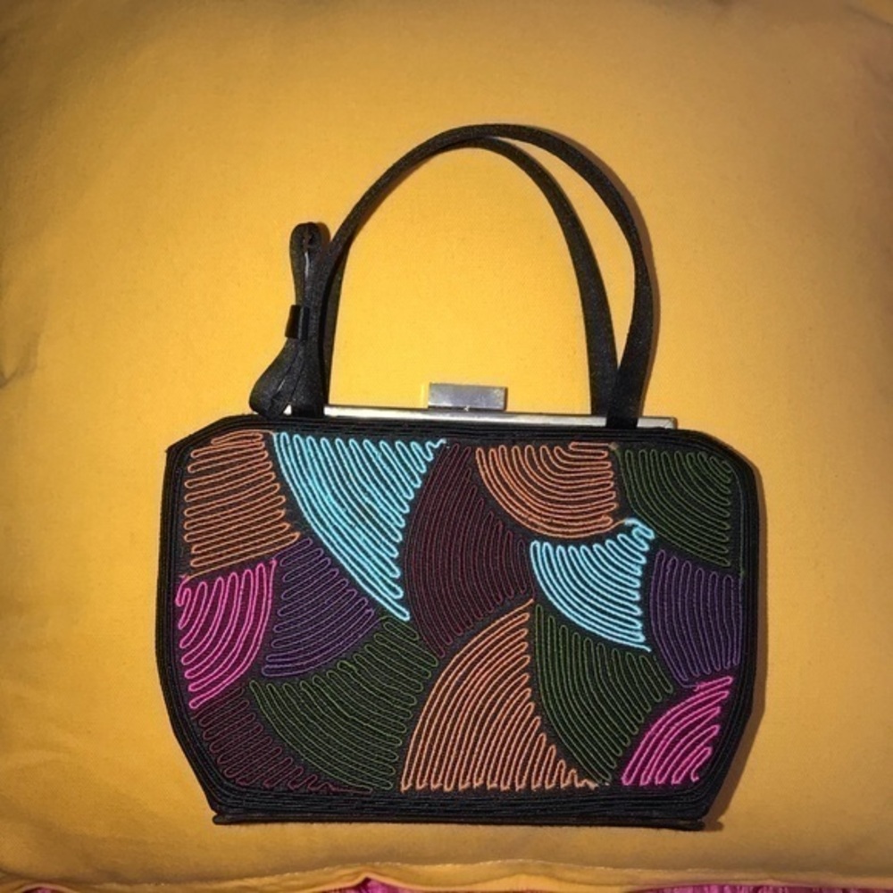Franchi geometric colored embroidered evening bag
